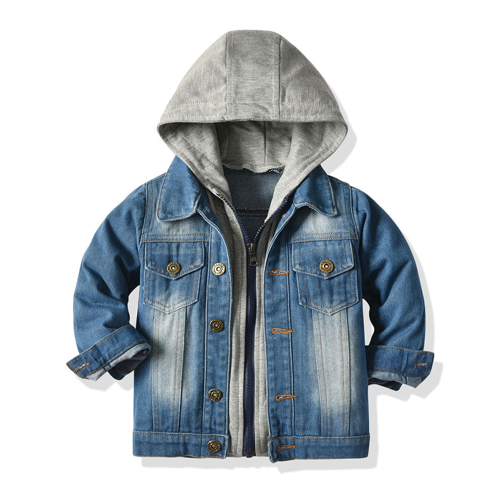 Children's Fake Two-piece Denim Jacket - Children's Hooded Fashion Casual Top