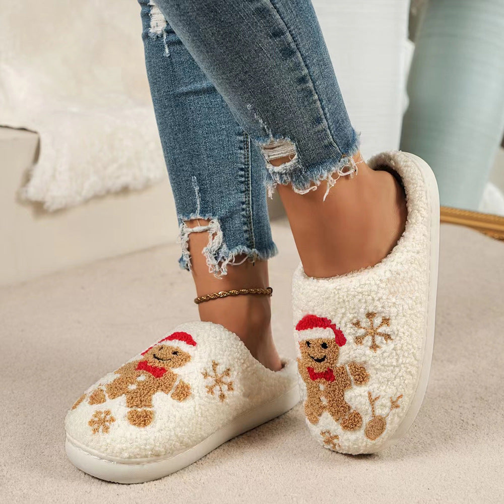 Christmas Snowflake Gingerbread Slippers - Winter Indoor Non-slip, Floor Bedroom Fuzzy House Shoes For Women Home Slippers