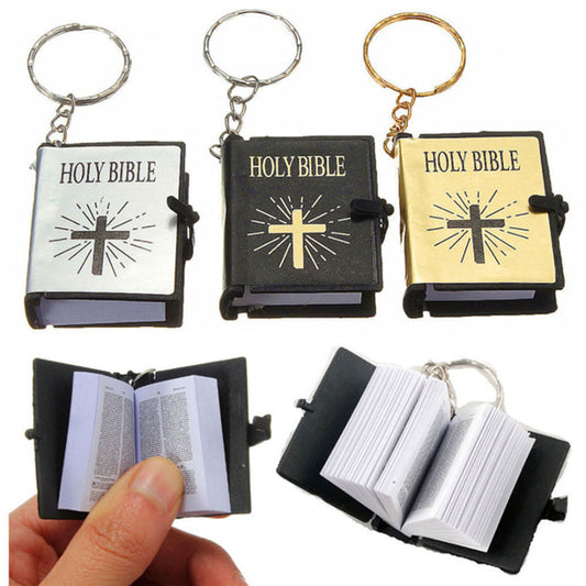 Mini English HOLY BIBLE Key Chains - Real Paper Readable Bible Christian Keyrings Bag Ornaments Religious Jewelry