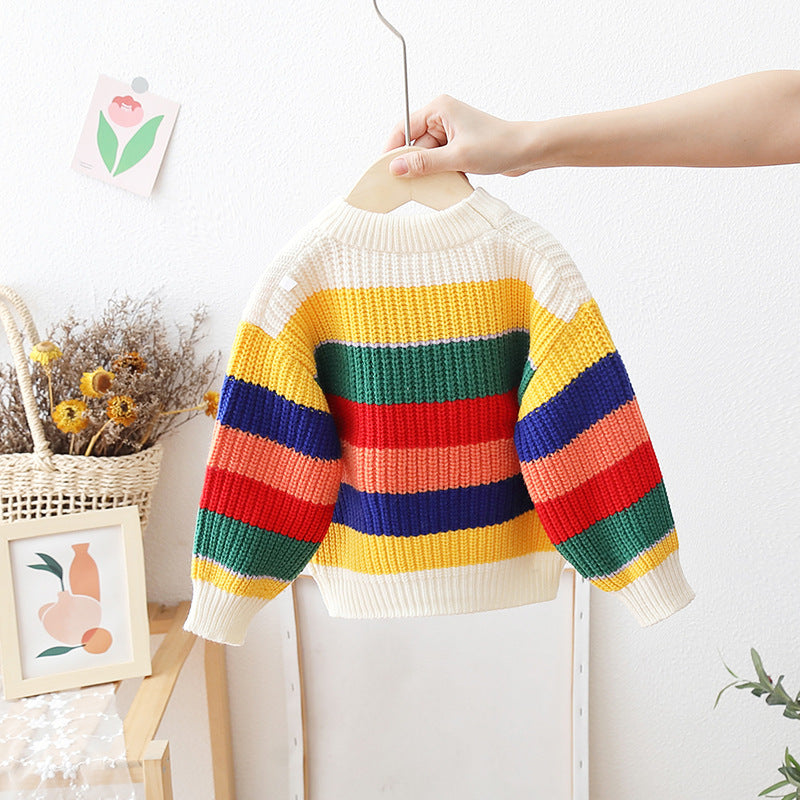 Baby Loose And Idle Tops - Girls' Striped Knitted Pullover