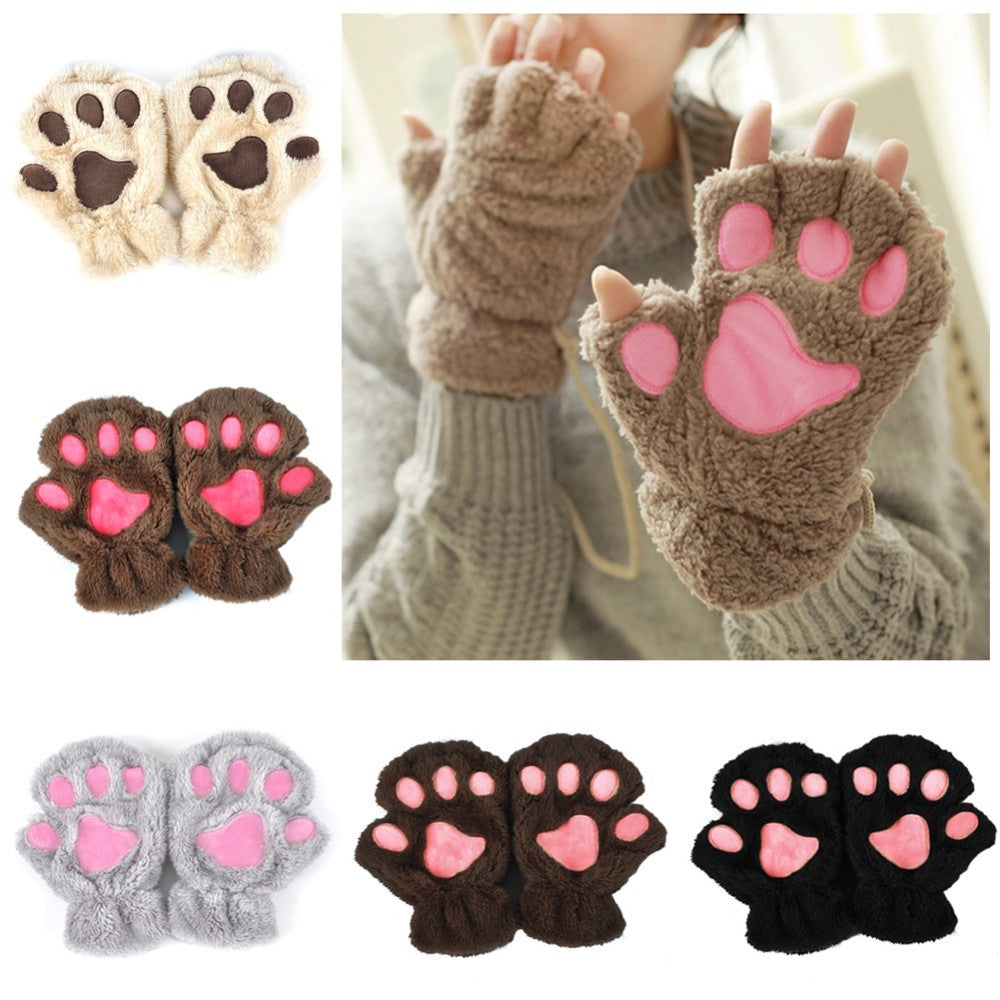 Winter Lovely Half Cover Paw Bear Cat Claw Gloves - Short Finger Gloves