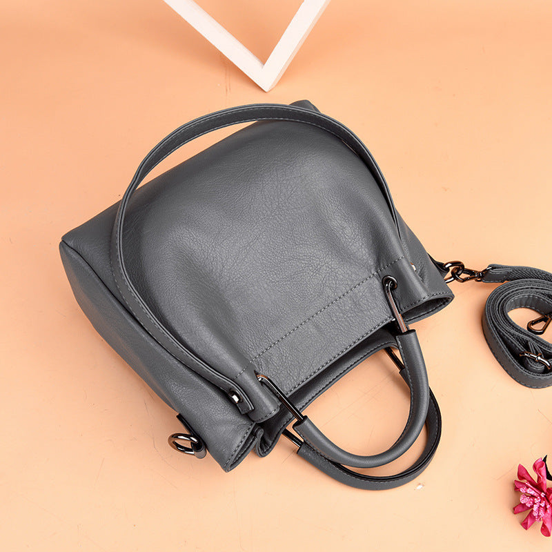 Handbags - Korean Fashion Women's Bags, Soft Leather Retro Bucket Bag Handbag