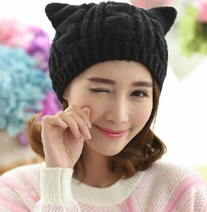 Hand Made 3D Cute Knitted Cap - Ear Beanie For Winter