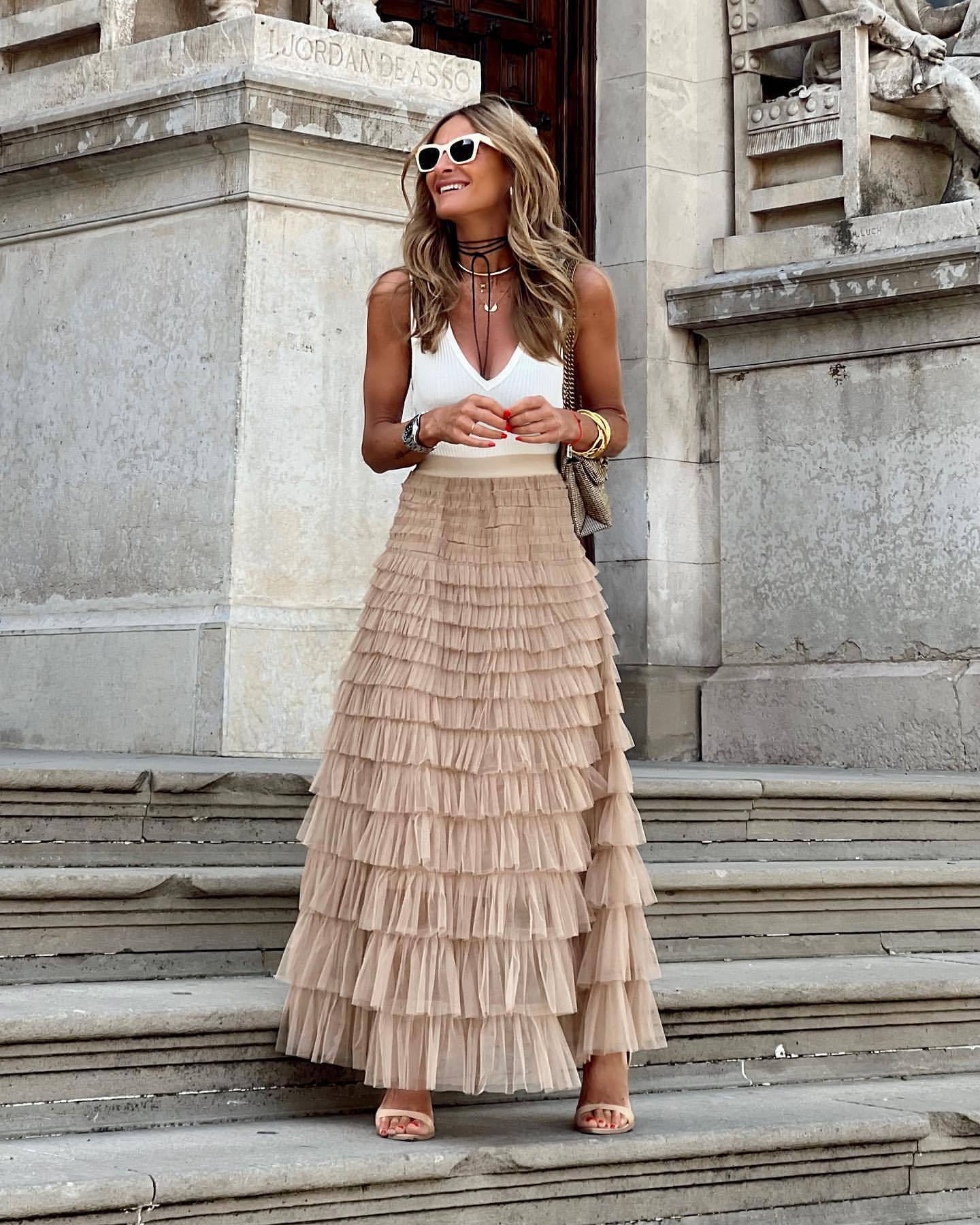 Layered Ruffles Cake Skirt - Summer Fashion A Line Swing Mesh Long Skirt