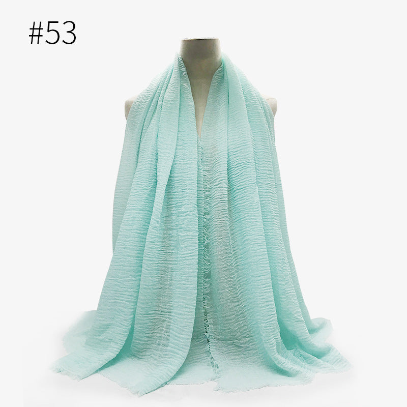 Bubble Plain Cotton fringe Scarf - Women Soft Solid Hijab Pashmina Wrap Hijab
