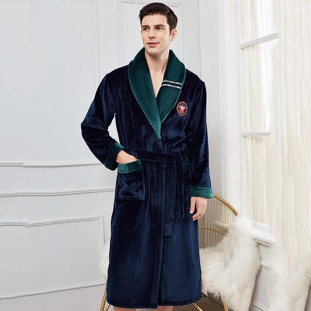 Winter Flannel Lovers Robe Gown - Elegant Solid Casual Sleepwear