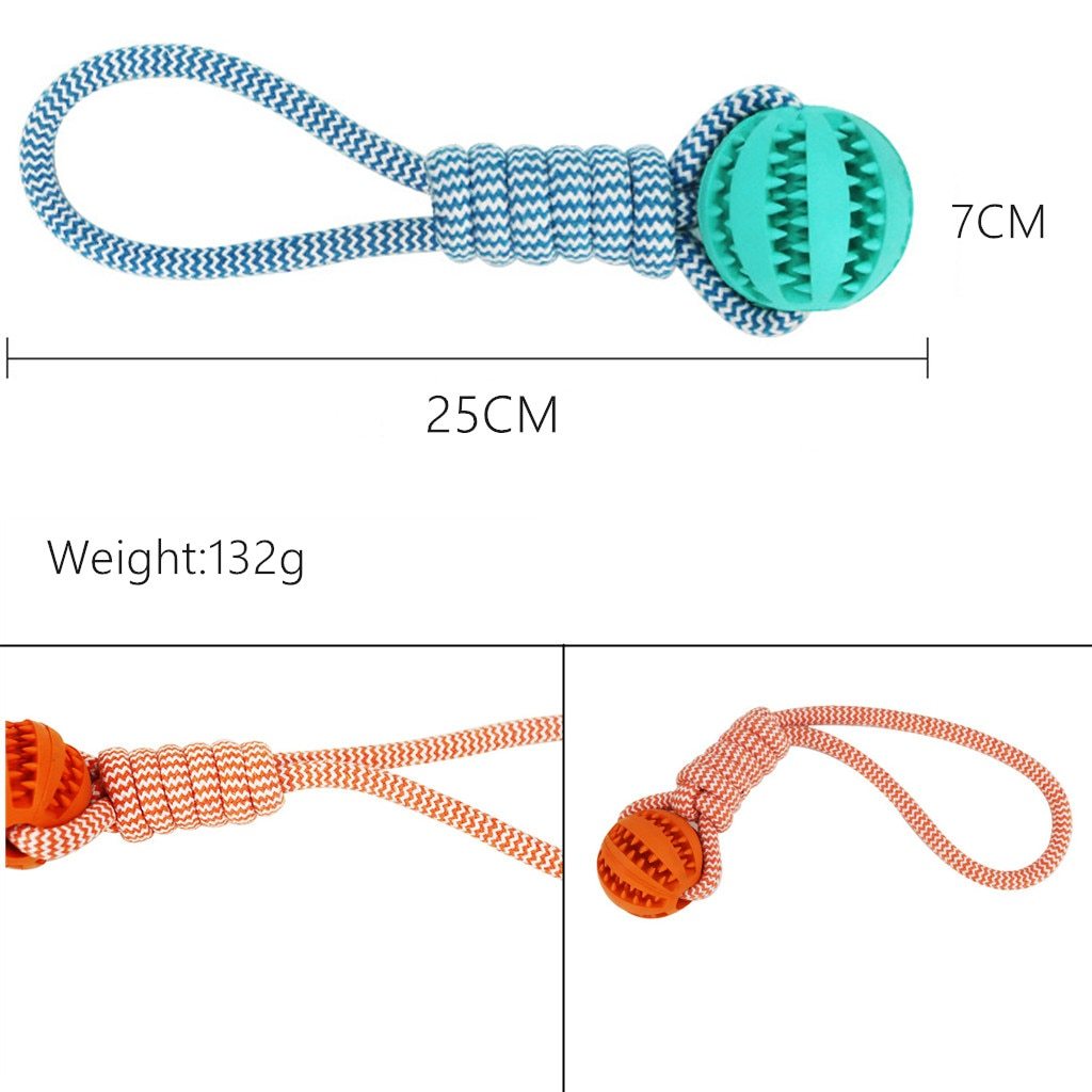 Dog Interactive Treat Rope With Rubber Leaking Balls - Dogs Chewing Bite Resistant Pet Tooth Cleaning