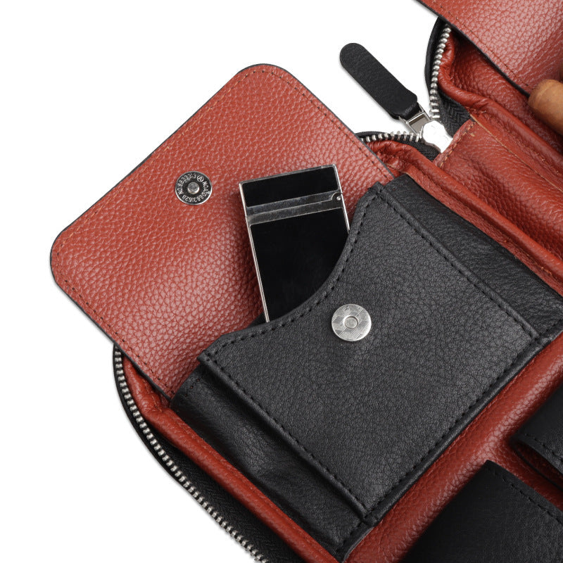 Leather Cigar Bag -  Carry-on Travel Portable Moisturizing Cigar Case