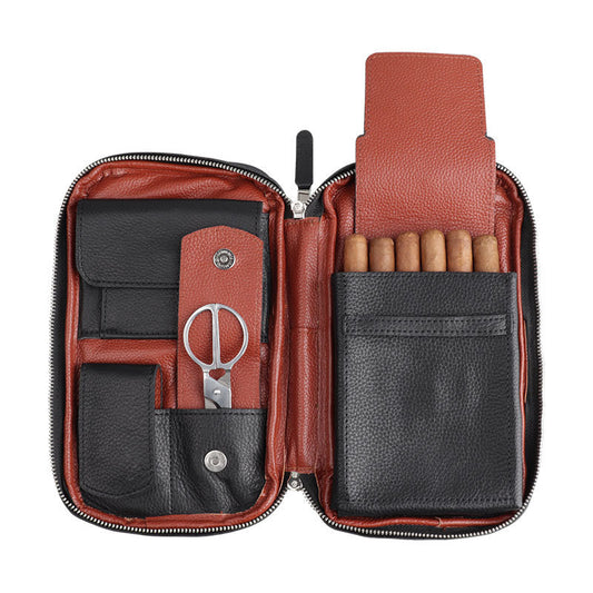 Leather Cigar Bag -  Carry-on Travel Portable Moisturizing Cigar Case