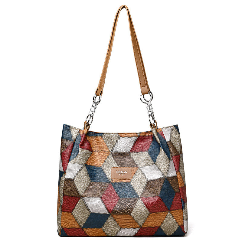 Retro Geometric Pattern Color-matching Shoulder Bag