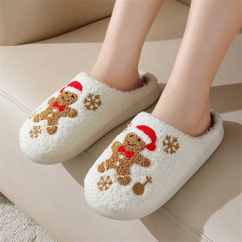 Christmas Snowflake Gingerbread Slippers - Winter Indoor Non-slip, Floor Bedroom Fuzzy House Shoes For Women Home Slippers