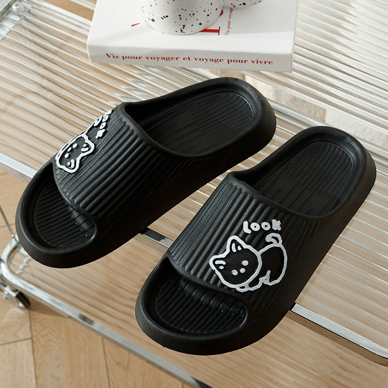 Cute Cat Slippers—Summer Women Home Shoes, Bath Thick Platform,  Non-Slip Slides Indoor Outdoor