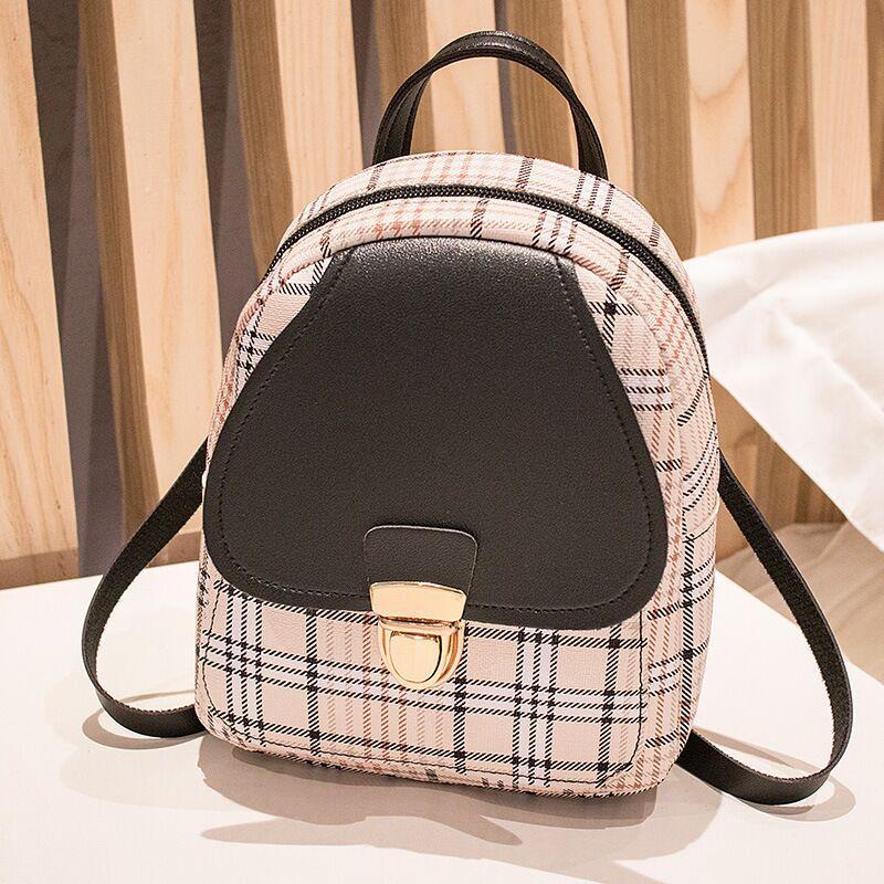 Ladies Check Lock Small Backpack - One Shoulder Diagonal Handbag Coin Purse