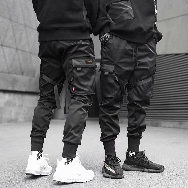 Ribbons Harem Joggers - Men Cargo Pants,  Streetwear Hip Hop Casual Pants