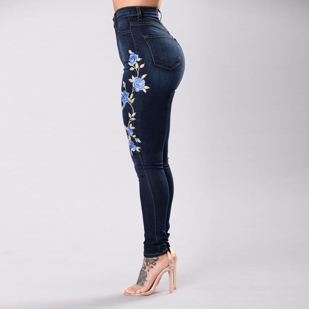 Hot High Waist Embroidered Jeans