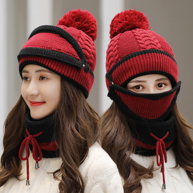 Winter Women 3pcs Knitted Beanie Hat - Scarf Set Warm Hat