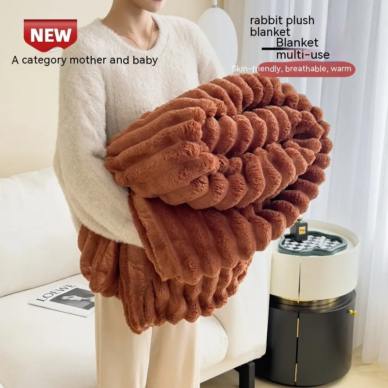 Soft Wind Bubble Velvet Blanket - Warm Solid Rabbit Fur Blankets / Double-sided Thickening Cover Throw Warm Fur Blanket