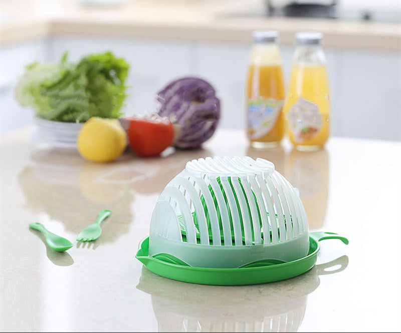 Creative 2-in-1 Salad Cutter Bowl – Fruit & Vegetable Chopper with Drain Basket! Salad Cutter, Fruit and Vegetable Cutter - JumoShop