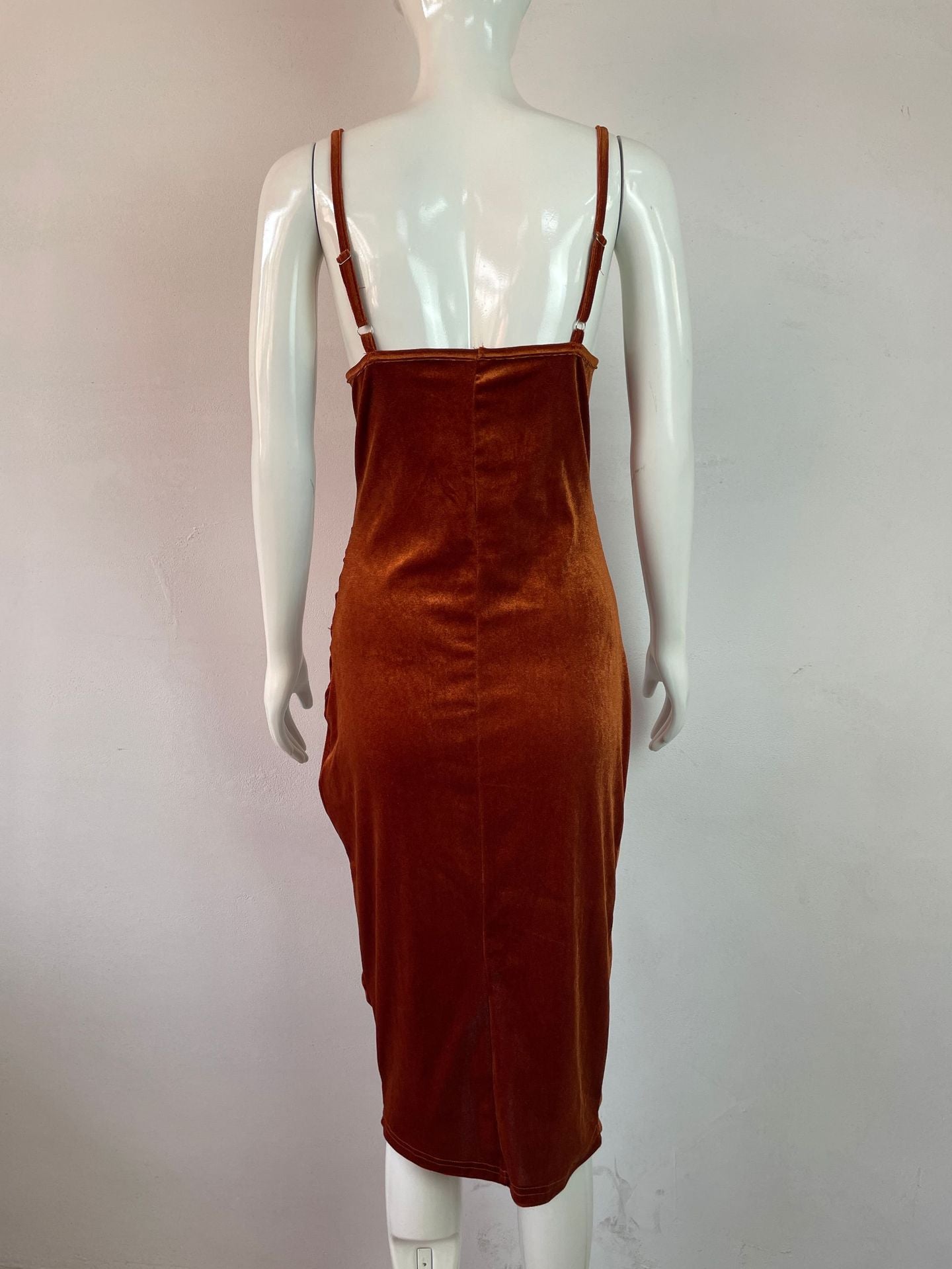 Slit Pleated Velvet Sling Dress