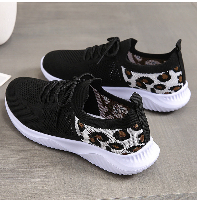 White Shoes - Women Leopard Print Lace-up Sneakers