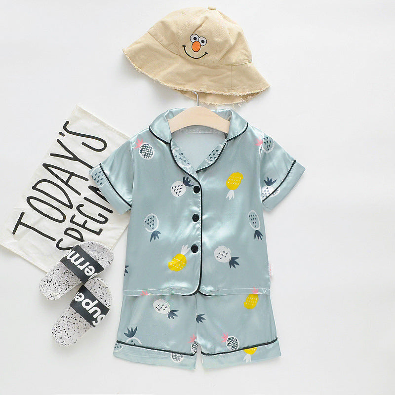 Children's Short Sleeve Ice Silk Summer Pajamas