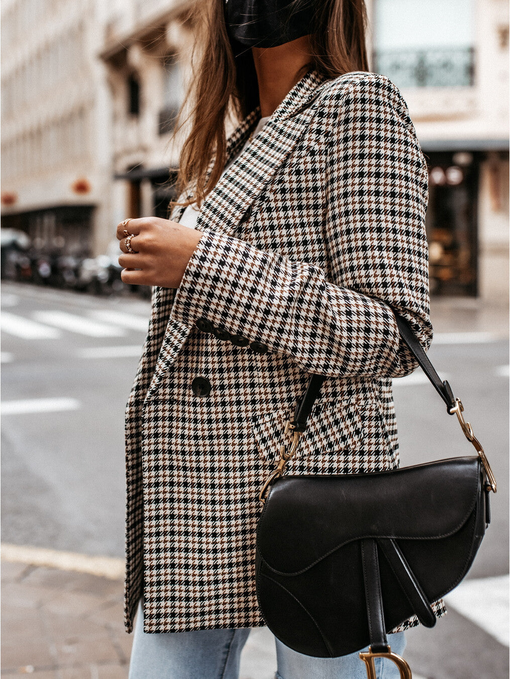 Women Winter Plaid Long Suit Jacket