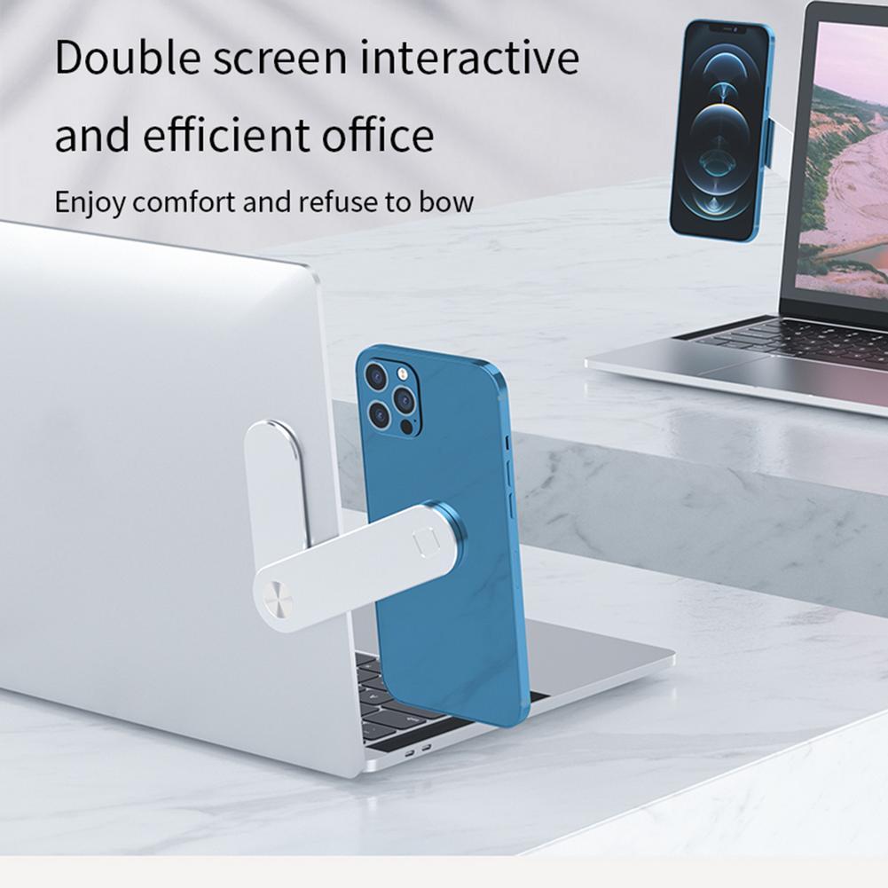 Laptop Phone Holder - Adjustable Laptop Side Mount Clip, Magnetic Laptop Monitor Mount, Computer Laptop Cellphone Stand Foldable Aluminum Expansion Bracket Tablet Clip For Dual Screen