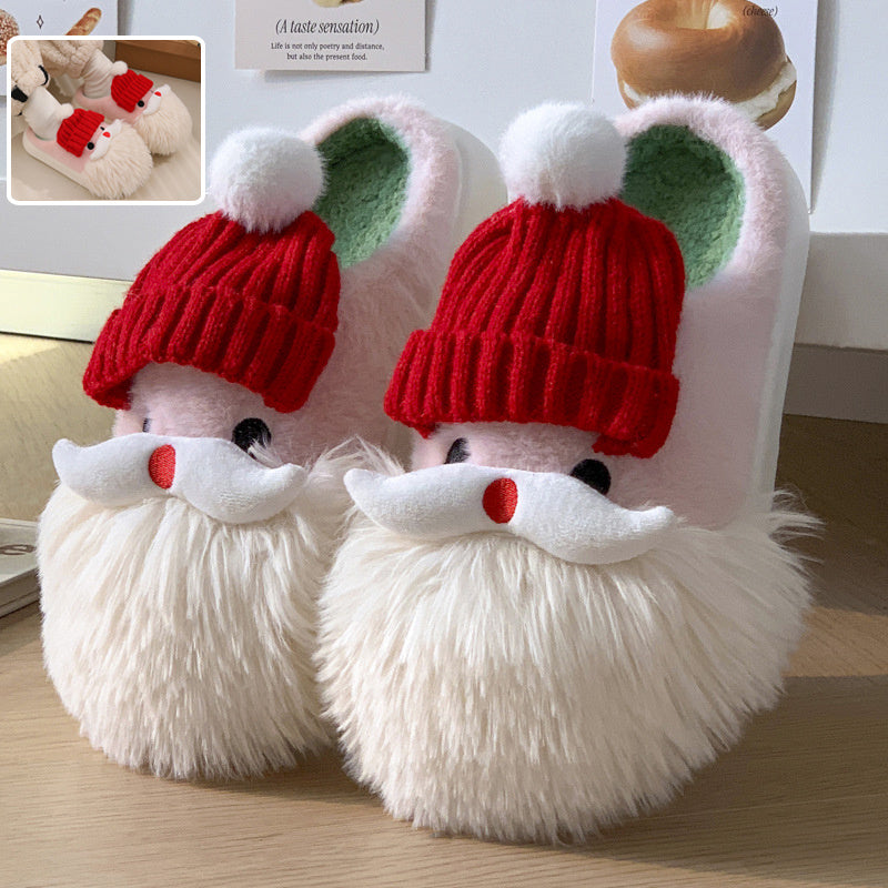 Cute Christmas Santa Claus Home Slippers - Winter Warm Indoor Non-slip Floor Plush Shoes For Women