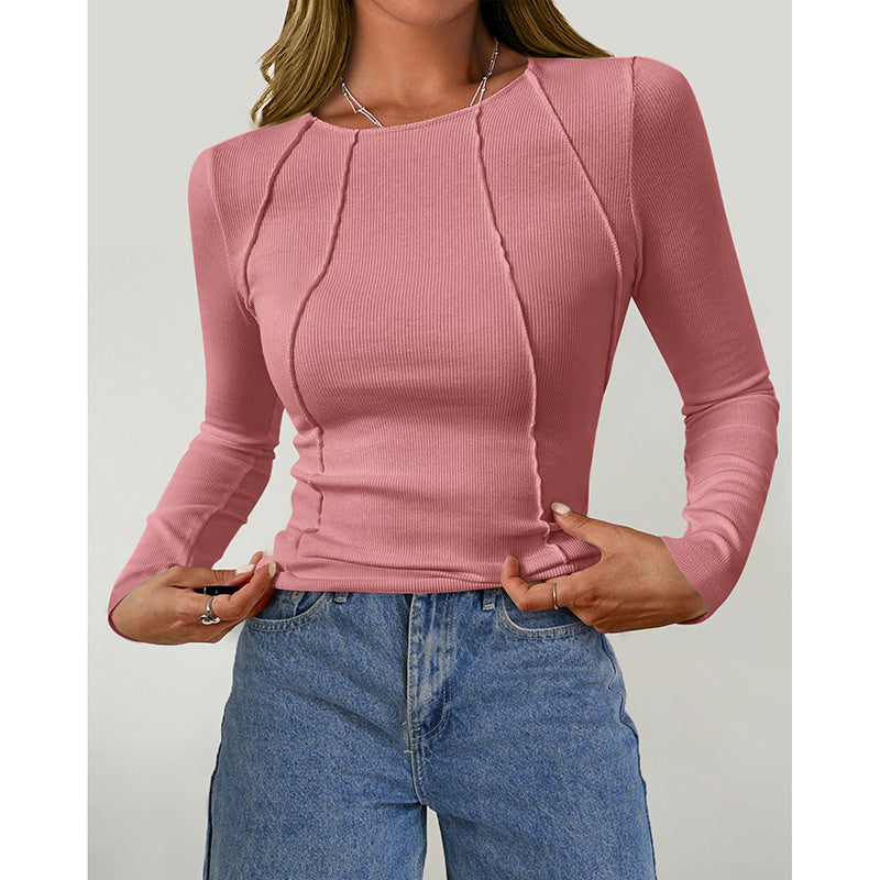Crewneck Slim Fit Tops - Women Long Sleeve T Shirts Going Out Fall Fashion Basic Tee