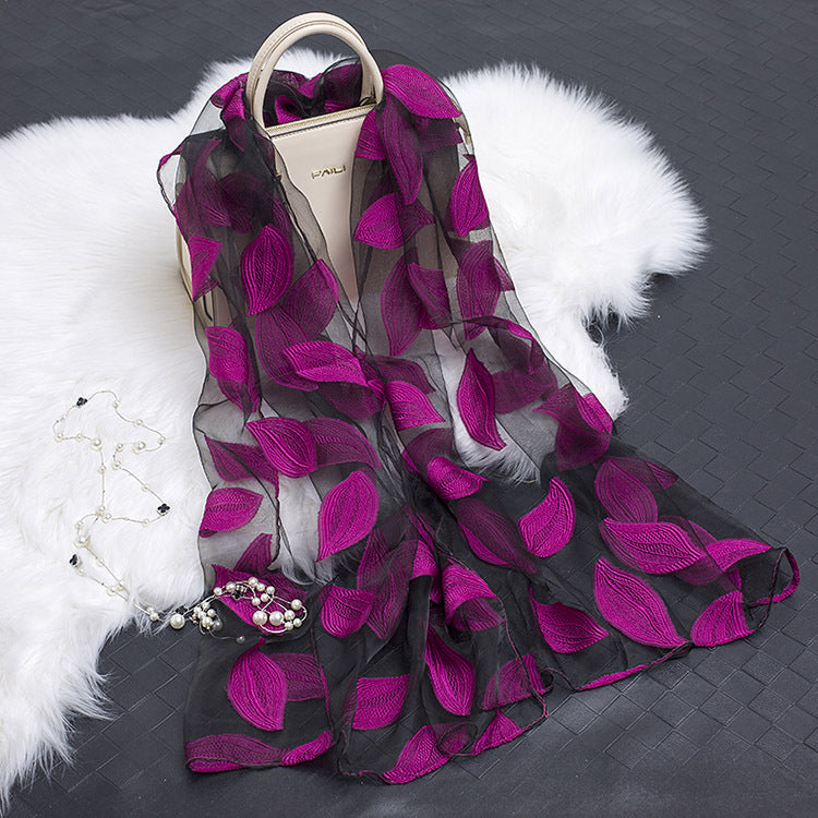 Cut Flowers Hollow Silk Simulation Scarf