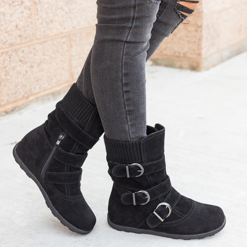 Casual Winter Boots - Strap Buckle Shoes