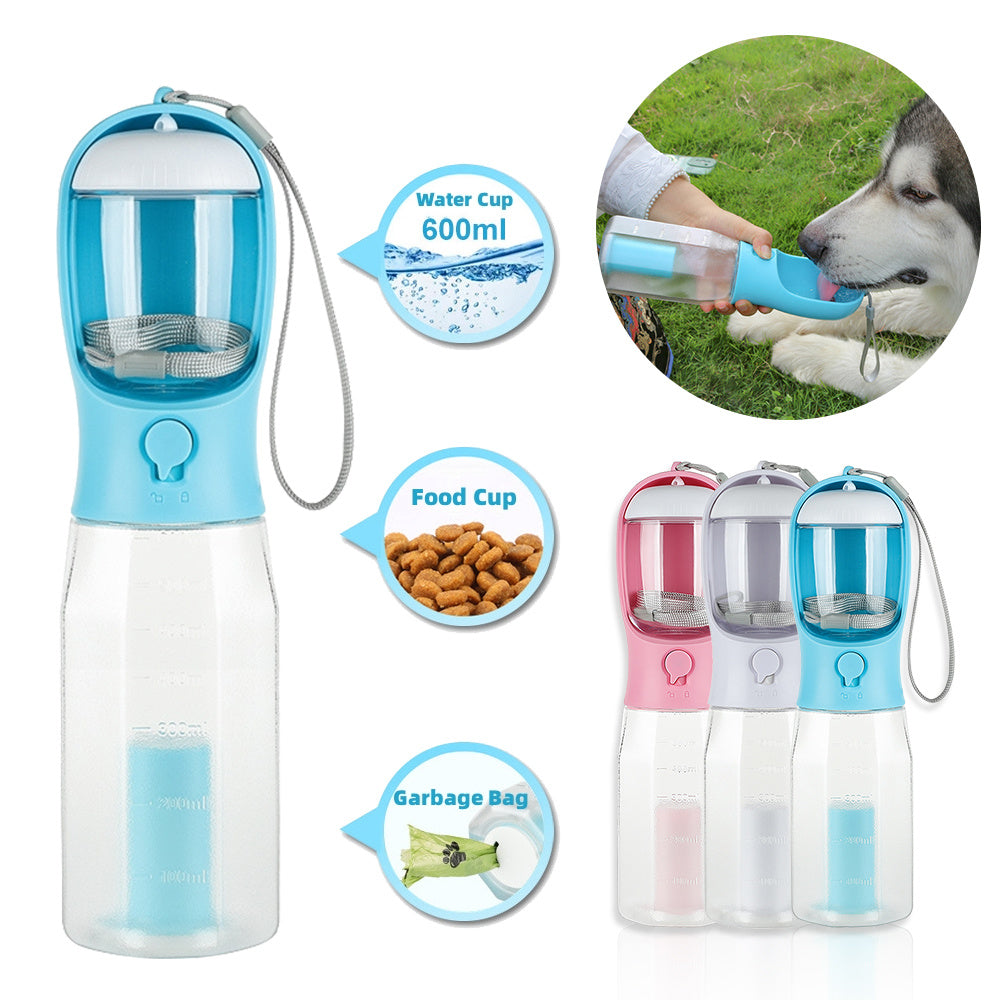 Portable Cat Dog Water Bottle Food Feeder Drinker Poop Dispenser 3 In 1 Leak-proof Multifunctional Dog Water Bottle Pet Products - JumoShop