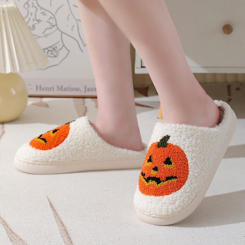 Halloween Pumpkin Cartoon Slippers - Warm Winter Slippers Men And Women Couples Indoor House Shoes