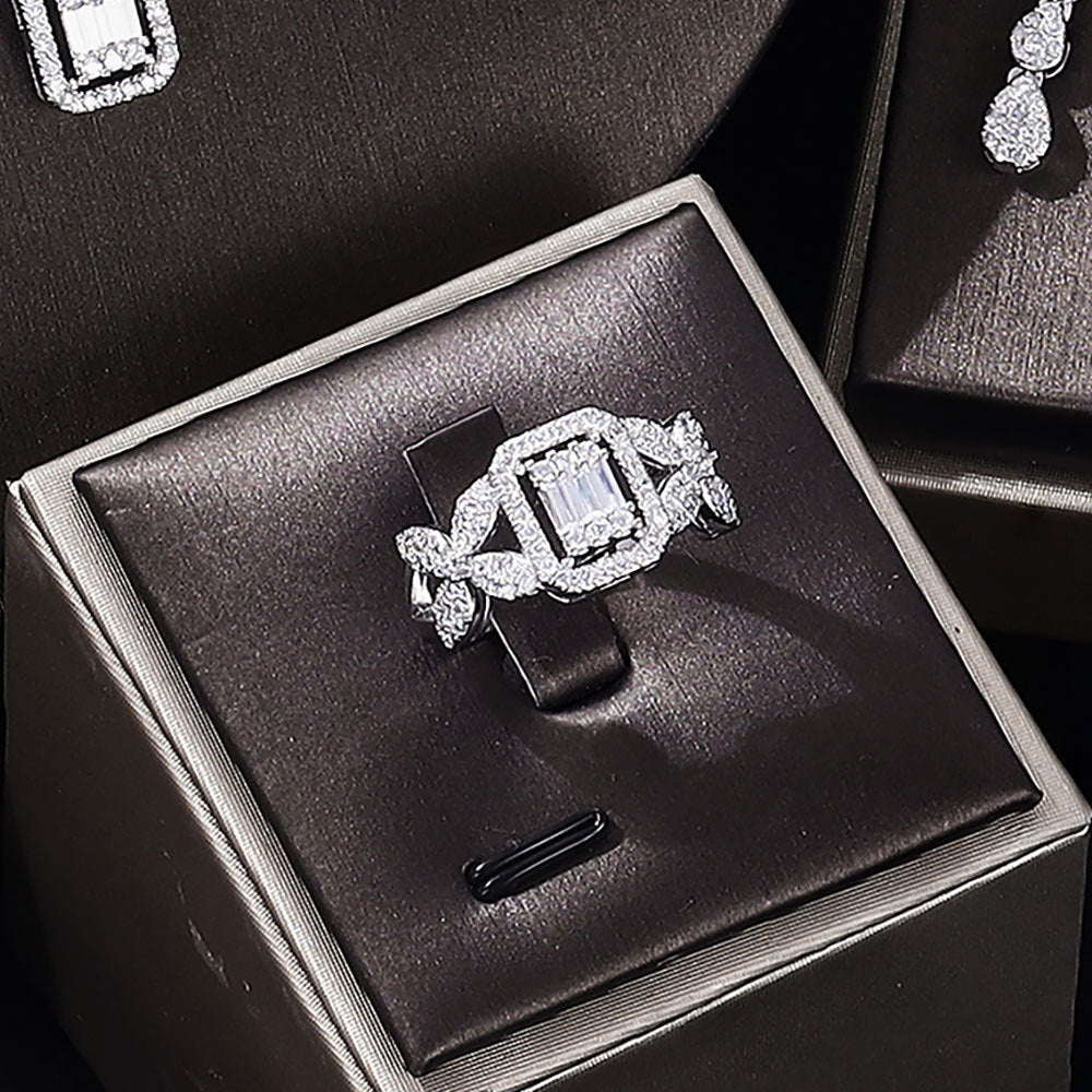 Zircon Necklace Earrings Bracelet Ring Set - 4 in 1 Wedding Set