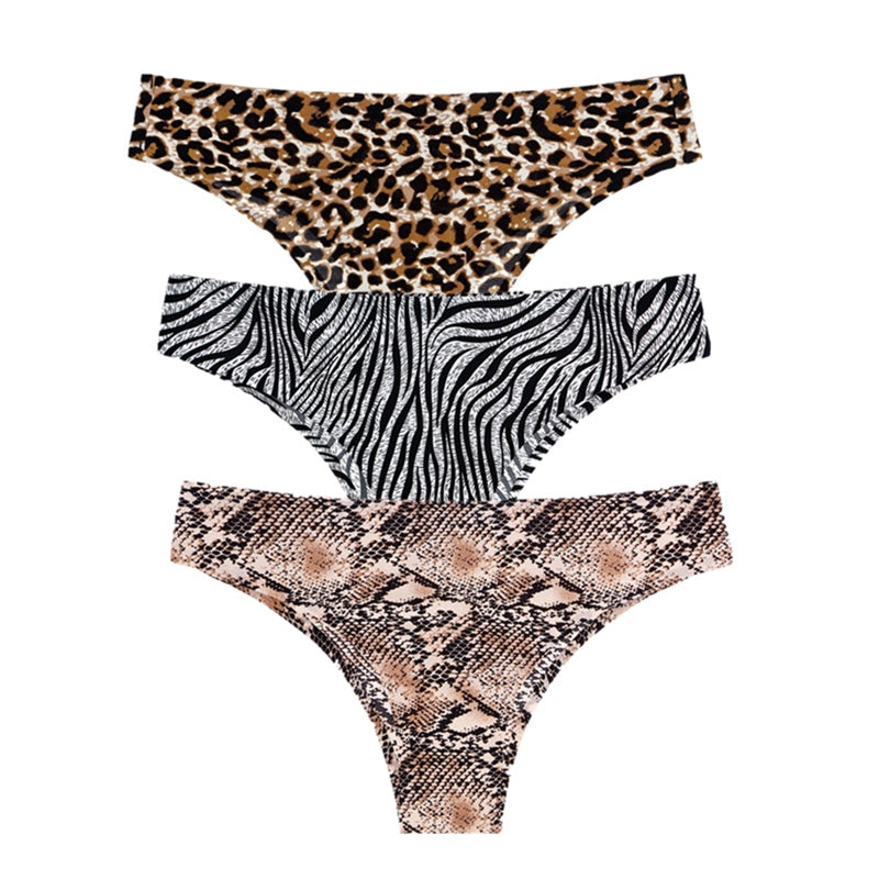 Printed Ice Silk Seamless Underwear - For Women With Low Waist