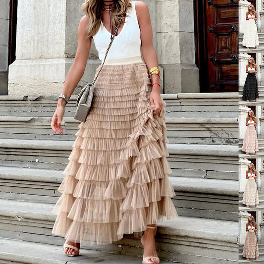 Layered Ruffles Cake Skirt - Summer Fashion A Line Swing Mesh Long Skirt
