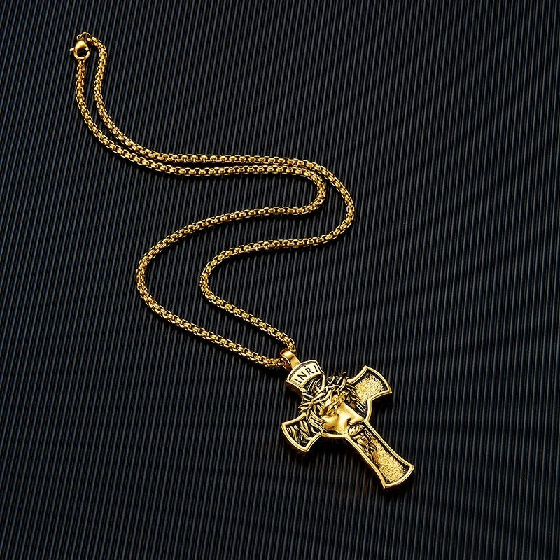Stainless Steel Cross Shelf Head Pendant Necklace - Personality Retro Men