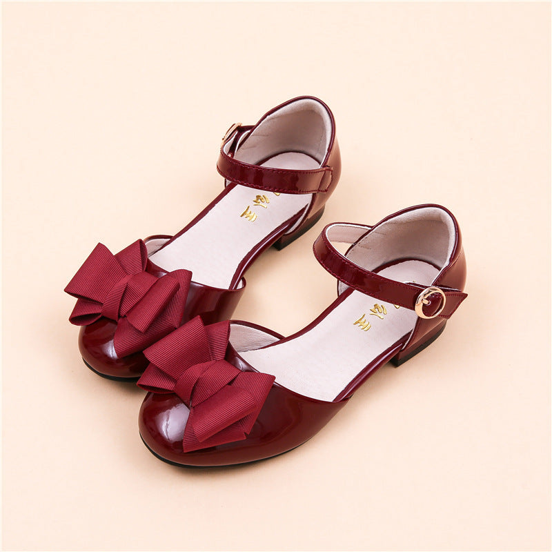 Trendy Hollow Velcro Patent Leather Shoes With Bow