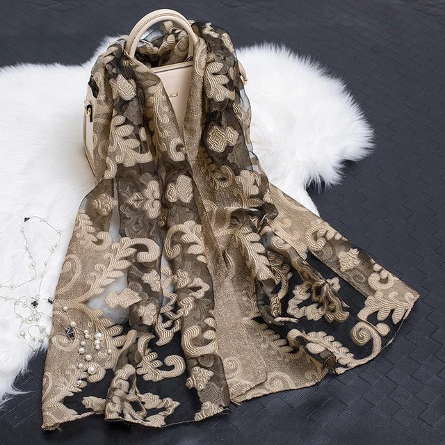 Cut Flowers Hollow Silk Simulation Scarf