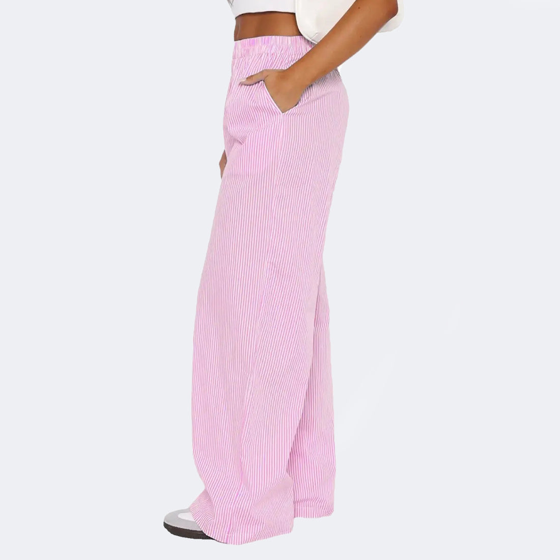 Striped Wide Leg Straight Pants With Pockets