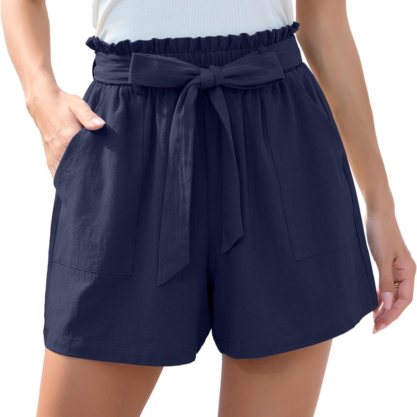 Fashion Ruffle Bow Waist Tie Shorts - Summer Beach Pants With Pockets Women's Clothing