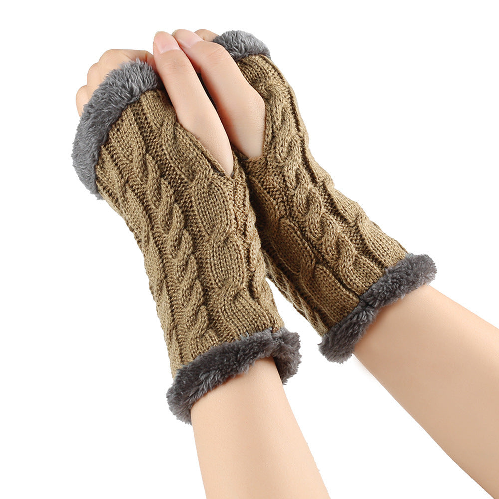 Winter Plush Gloves - Twist Knitted Fingerless Fleece Gloves Women Warm Thickened Woolen Gloves