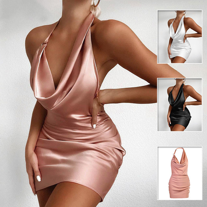 Satin Party Dress V Neck Backless  Dresses - Mini Sleeveless Summer Party Dress