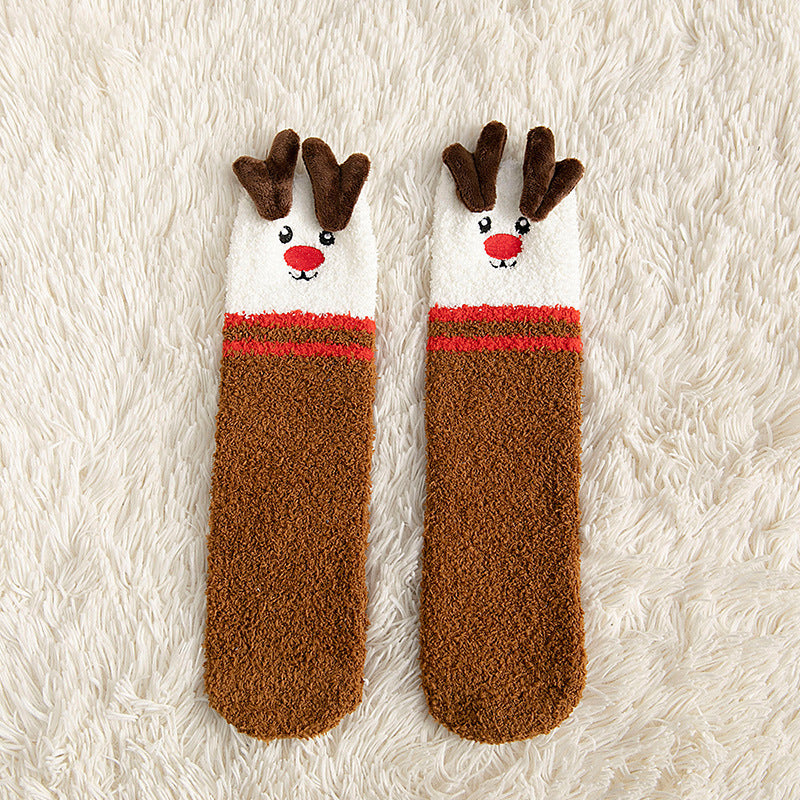 Classic Christmas Winter Socks - No-shedding Cute (Elk, Santa, Claus, Snowman) Sleeping Floor Coral Fleece Socks