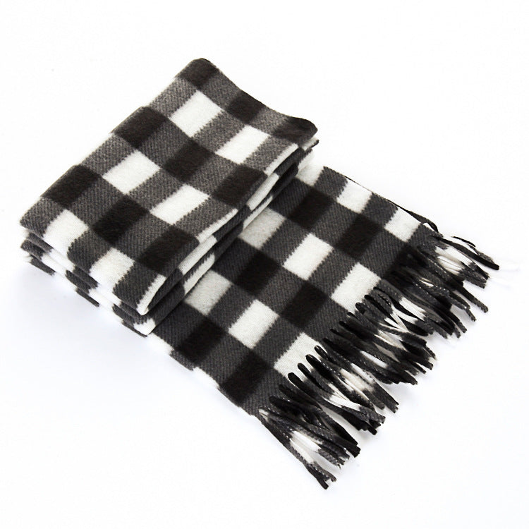 Autumn And Winter Black And White Plaid Plus-sized Thick Thermal Men's And Women's Scarf