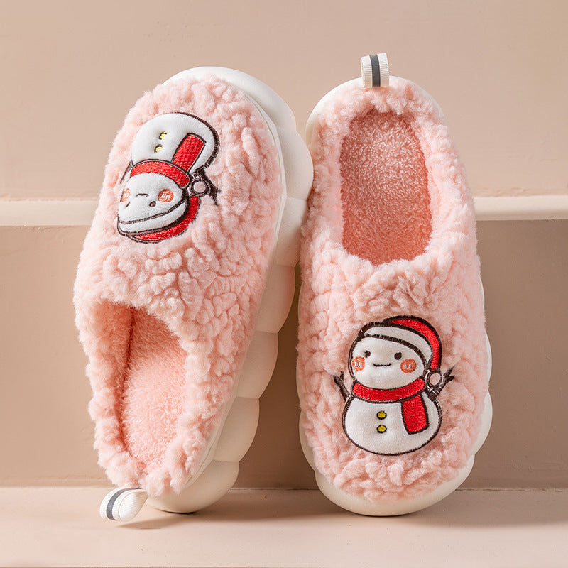 Cute Snowman Slippers -- Winter Indoor Household Warm Plush Thick-Soled Anti-slip Couple Home Slipper Soft Floor Bedroom House Shoes