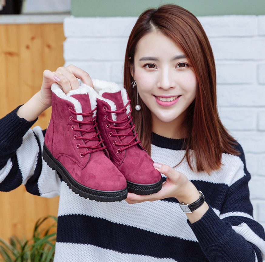 Women Snow Boots - Flat With Large Size Casual Cotton Shoes, Trend Women Vulcanized Shoes Artificial Plush