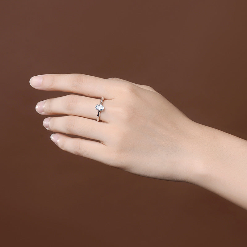 Creative bamboo Style Ring - Natural Sea Blue jewel ring plated 18K engagement ring female ring