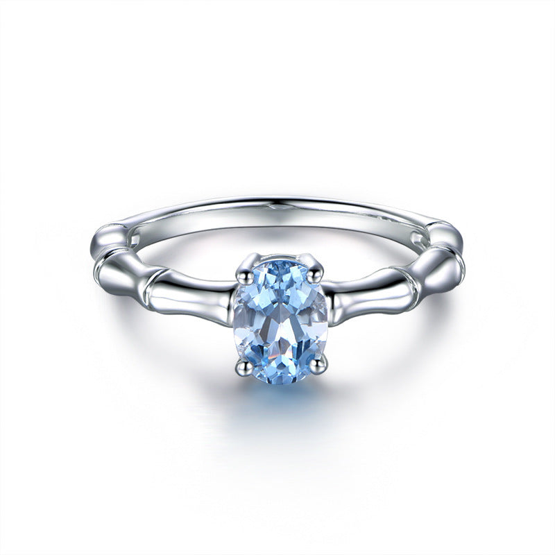 Creative bamboo Style Ring - Natural Sea Blue jewel ring plated 18K engagement ring female ring