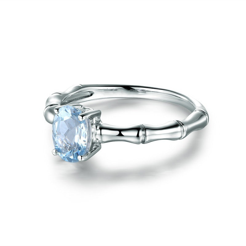 Creative bamboo Style Ring - Natural Sea Blue jewel ring plated 18K engagement ring female ring